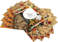 PVC Placemats Set of 4 Wipeable Table Mats Washable Heat Resistant Non Slip Vinyl Dining Table Mat for Kitchen Indoor Outdoor Patio Farmhouse Place Mats Retro Wooden Fall Bird Decorative
