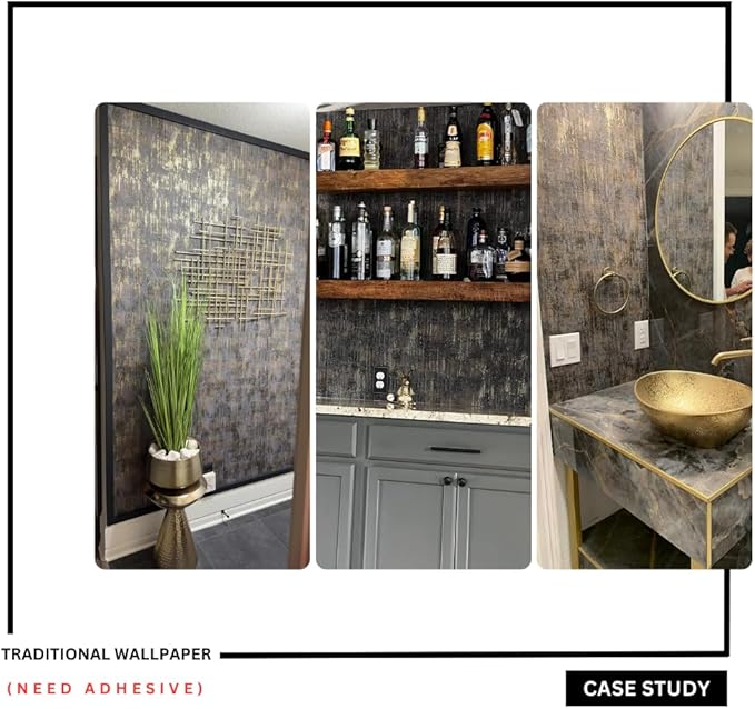 AM1NAH Distressed Wallpaper Industrial Texture Metallic Traditional Wall Paper, 20.8" X 393.0"