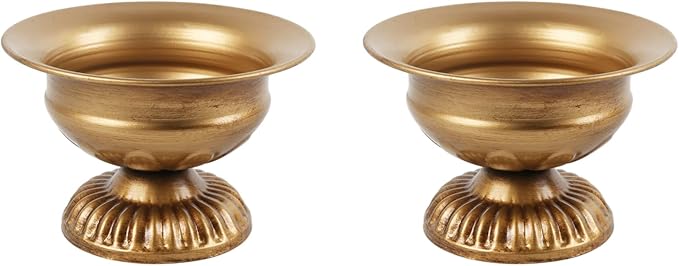 2 Pcs Small Gold Vase for Flowers Classy Designed Metal Urn Planter for Centerpieces Wedding Galvanized Finish Flower Holder Vase for Living Room Home Decor, 3.94" H