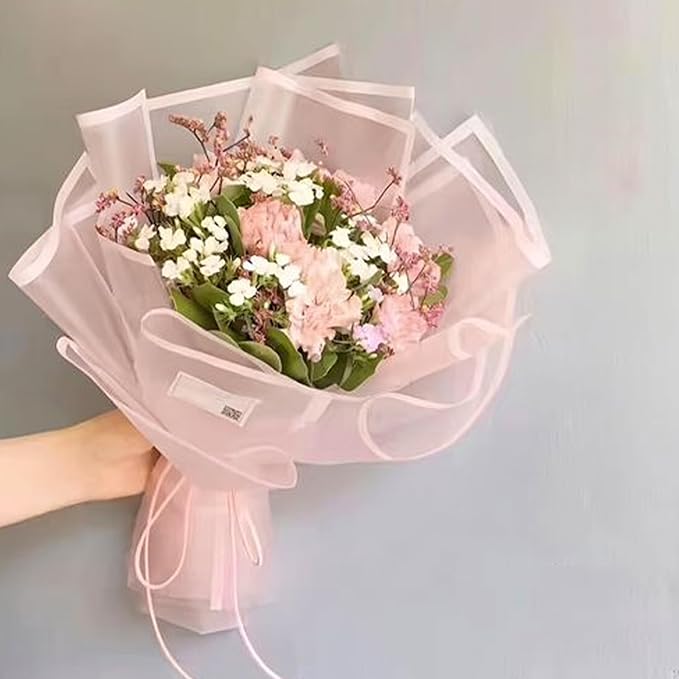 WRAPAHOLIC 20 Sheets Flower Wrapping Paper - 22.4 x 22.4 inch Pink Border Water-Resistant Floral Bouquet Wrapping Paper, Florist Supplies Packaging Paper for Wedding Birthday Gift DIY