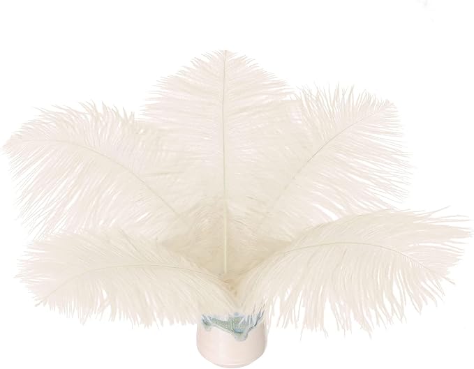 Piokio 20 pcs Champange Ostrich Feathers Plumes 8-10 inch(20-25 cm) Bulk for DIY Clothes, Feather Pens, Dream Catcher, Gatsby Decorations
