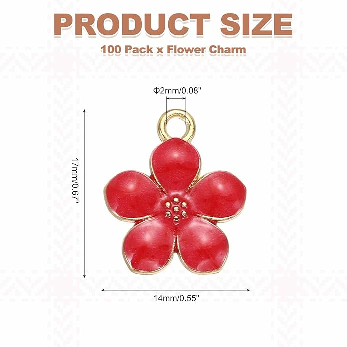 MECCANIXITY Enamel Charm Cherry Blossom Alloy Cute Small Flower Charm Gold Plated Pendant for Jewelry Making