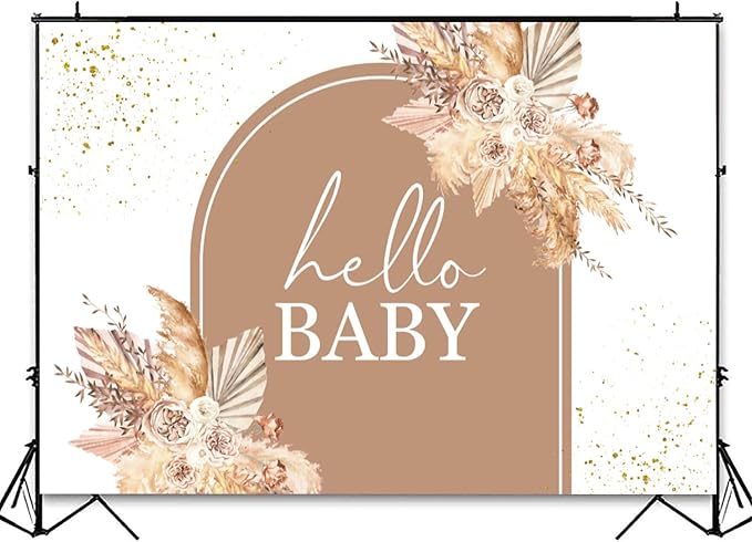 InMemory Boho Baby Shower Backdrop Decorations for Girl Pampas Floral Arch Hello Oh Baby Backdrops Banner Sign Photography Background for Girls Bohemian Baby Shower Party Decor Photo Booth Props 8x6ft