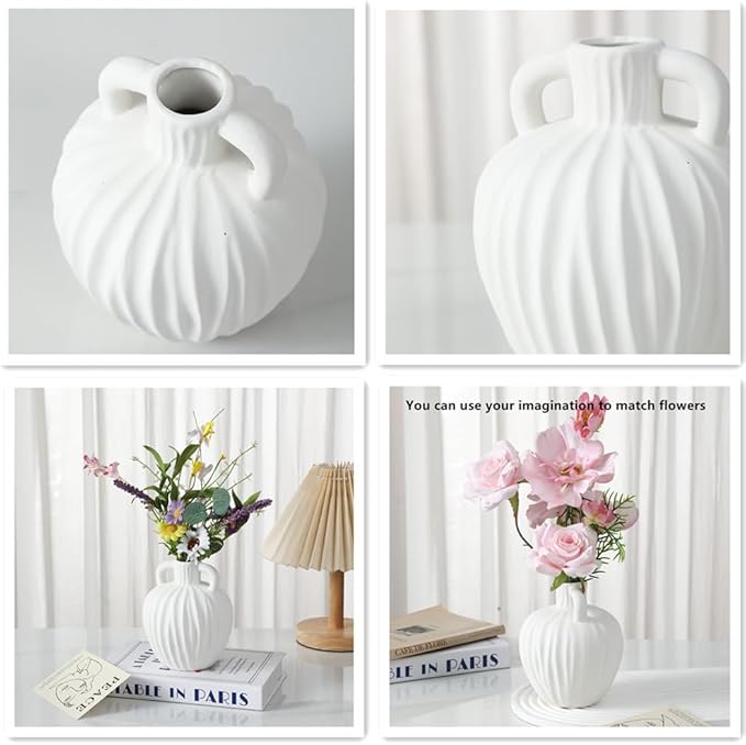Anding Large Ceramic Rustic Vase 6 inch Minimalist Decorative Farmhouse Tall Vase for Home Decor Living Room Shelf Decor Enterway Wedding Table DecorationWhite(A357White)