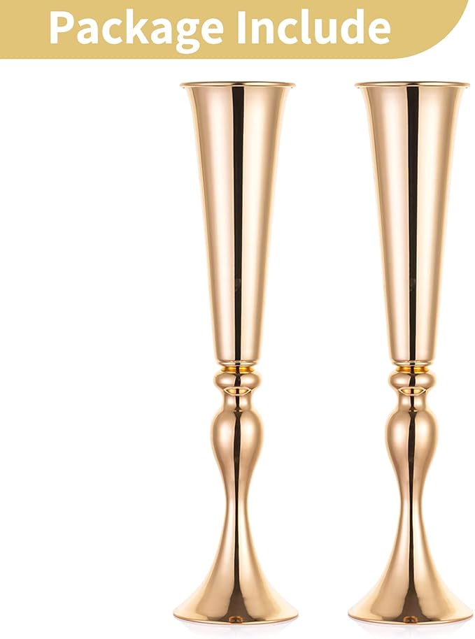 NUPTIO Gold Tall Centerpiece Table: 21.9" Trumpet Vases for Wedding Metal Flower Stand for Party Decorations Set of 2