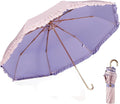 LCY Floral Edge Compact Umbrella Folding Anti-UV Parasol with Hook Handle Sunproof Rainproof & Windproof Umbrella