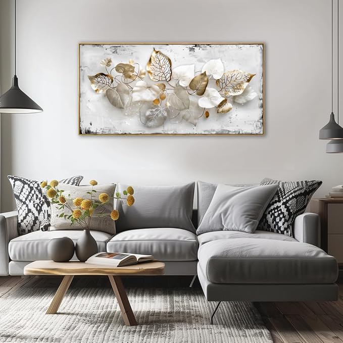 Wall Art Leaf Modern Botanical Artwork Canvas Painting for Living Room Bedroom Dining Room Home Office Decor 24"x48" with Framed