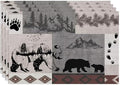 Retro Rustic Lodge Bears Placemats Set of 4, Vintage Cabin Pine Tree Farmhouse Country Style Place Mats, Heat Resistant Non Slip Cotton Linen Dining Table Mats for Home Kitchen 18x12 Inch