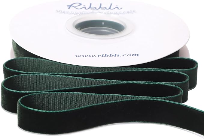 Ribbli Dark Green Velvet Ribbon 5/8 Inches Continuous10 Yard Spool Red Christmas Ribbon for Gift Wrapping Crafts Home Decor