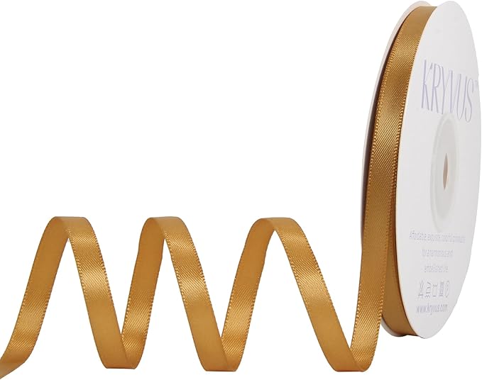 Old Gold Satin Ribbon, Double Faced 1/4 Inch X 25 Yards Old Gold Ribbon, Premium Satin Ribbon for Gift Wrapping, Crafts, Hair Bow Making, Sewing, Flower Bouquet, Wedding Party Decor