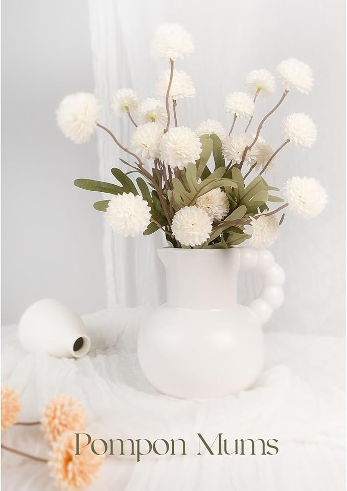 Artificial White Mums Flowers, 5 Pcs Faux Mums Mini Chrysanthemum Flowers Bulk with Stems, Floral Arrangements for DIY Bouquet Home Wedding Table Centerpiece Decor (No Vase)