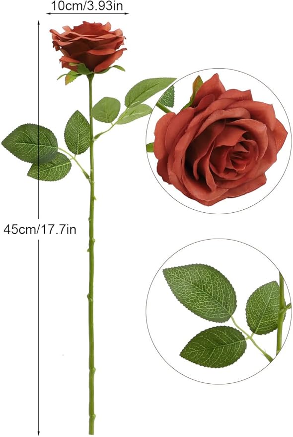 Artificial Rose Flowers Burnt Orange Rose Flowers Silk Flowers 50 pcs with Long Stem Silk Roses Bouquet for Wedding Bridal Shower Party Home Decoration