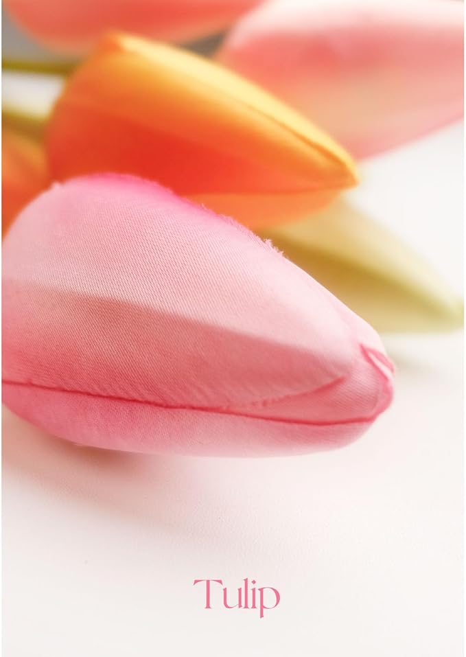 Set of 12 Artificial Tulip Flowers, 4 Colors Fabric Faux Tulips with Bendable Stems for Home Office Kitchen Decor, Wedding, Party, Vase Arrangement- Multi Colors