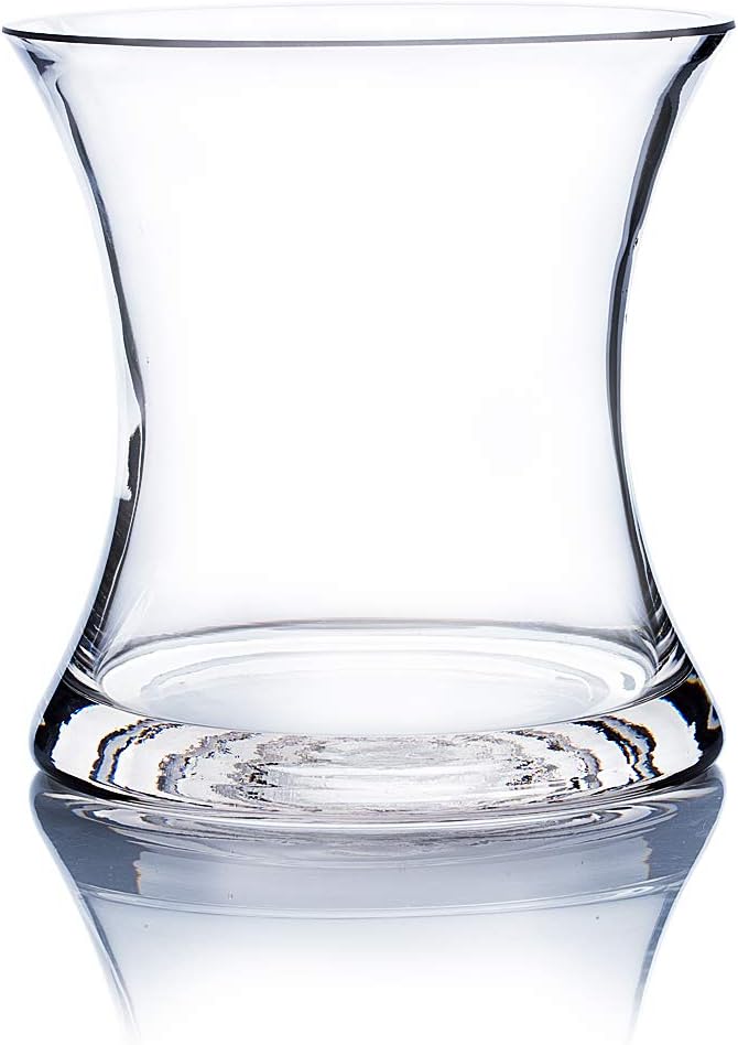 WGV Unique Bouquet Vase Bulk, 5.5" W, 6" H, Clear Short Hurricane Concaved Neiman Glass Floral Container, Home Wedding Event Decor, 12 Pieces (VHV0606)