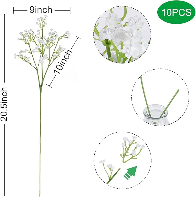 DEEMEI 18pcs Babys Breath Artificial Flowers Fake Eucalyptus Leaves Flowers Bouquet Artificial White Gypsophila Bouquets Real Touch Faux Flowers for Wedding Floral Arrangement Party Home Decoration