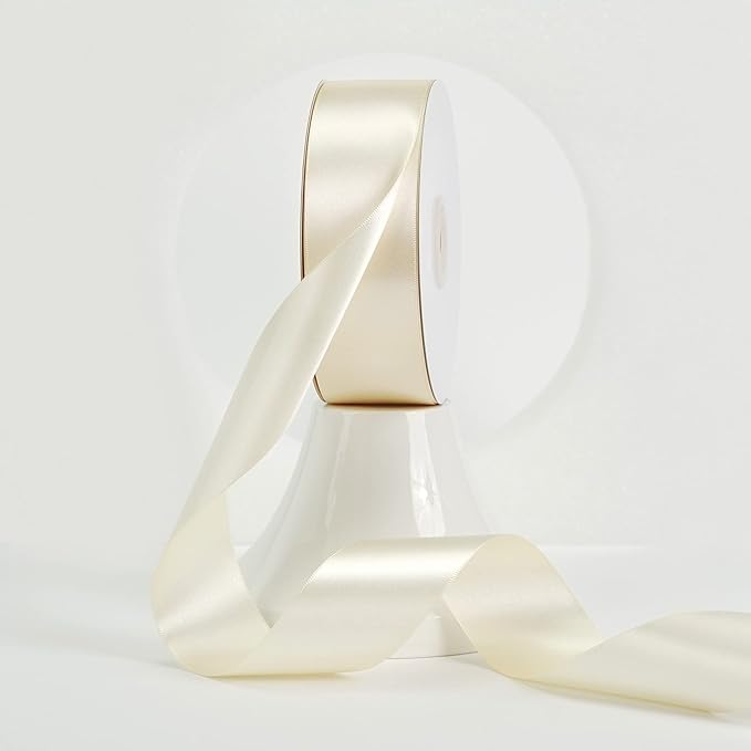 MEEDEE Ivory Satin Ribbon 1-1/2 Inch Ivory Ribbon Lux Double Faced Satin Ribbons by 50 Yards Beige Polyester Satin Ribbons for Crafts, Weddings, Flower Bouquet, Holiday Decorating