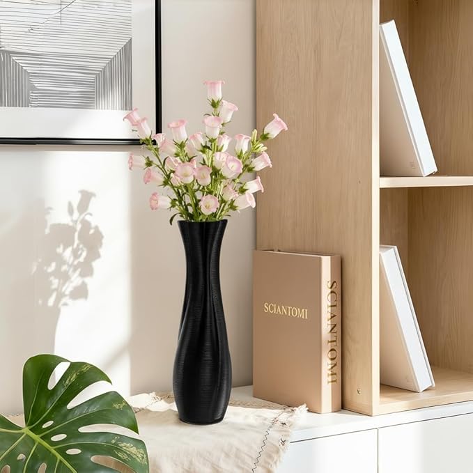 Black Ceramic Decorative Vase, Nordic Modern Irregular Shape Flower Vase for Home Decor, Simple Artistic Centerpiece for Dining Table or Coffee Table