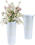 9 Inch Galvanized Metal Vases for Flowers - 2 Pcs Farmhouse Decorative Tall Flower Bucket with Handles, Rustic French Tin Planter Buckets for Wedding Decor (Vintage White)