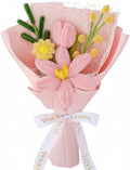 Hand-Woven Flower Bouquet Finished（1pcs） for Women Girlfriend Birthday Gift Wedding Decoration Crochet Artificial Flower, Bouquet Gift (Pink-Y)