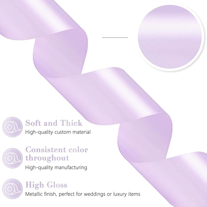 Light Purple Ribbon 1-1/2 Inch, 60 Yards Light Purple Satin Ribbon for Gift Wrapping, Fabric Ribbon for Flower Bouquet Crafts Wedding Christmas Party Easter