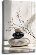 Gray and black stone pile and dried flowers poster canvas wall art in harmony Minimalist wall art for tranquil homes and mindful spaces 16x24in Wood Framed