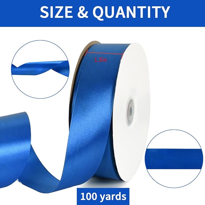 TONIFUL 1-1/2 Inch (40mm) x 100 Yards Royal Blue Wide Satin Ribbon Solid Fabric Ribbon for Gift Wrapping Chair Sash Valentine's Day Wedding Birthday Party Decoration Hair Floral Craft Sewing