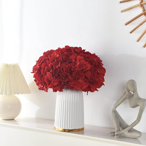 10PCS Silk Hydrangea Heads with Stems Artificial Flowers for Wedding Party Home Decor (Red)