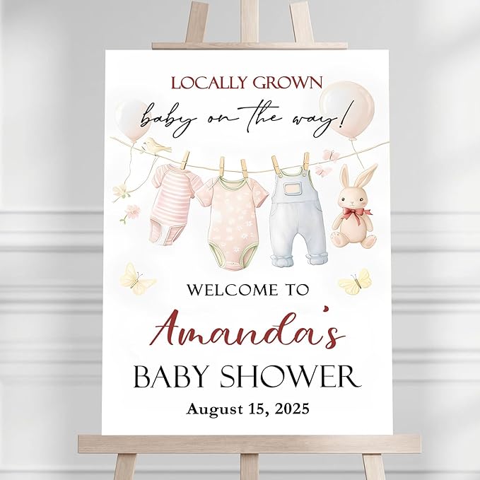 Personalized Baby Shower Welcome Sign For Outdoor, Custom Rabbit Balloon Baby Shower Yard Sign Decorations, Locally Grown On The Way Sign, Fashion Decorations Theme For Girl, Birthday Yard Sign Template