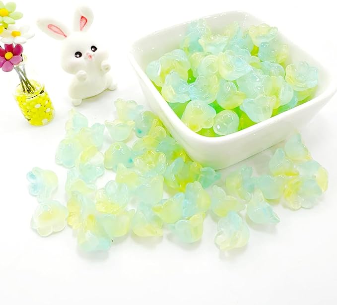LadayPoa 100pcs Glass Bellflower Beads for Jewelry Making Trumpet Flower Beads Gradient Clear Cute Beads for Bracelets Making Aesthetic Bead Charms for DIY Necklace Decoration-Yellow Green