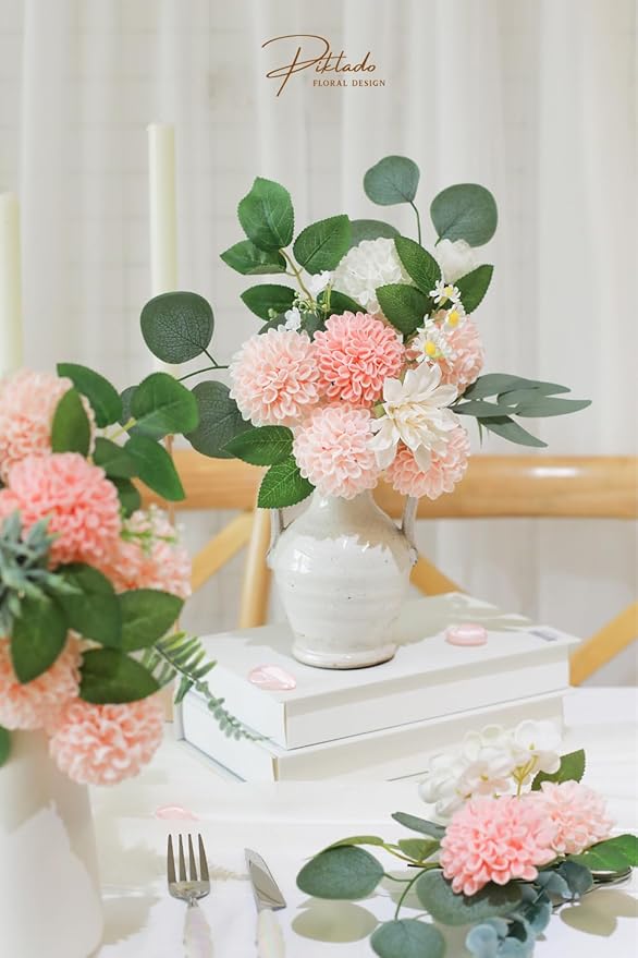 Artificial Wedding Dahlia Flowers 25 pcs Fake Roses with Stem for DIY Wedding Decor Centerpieces Arrangements Bouquets (Shades of Pink)