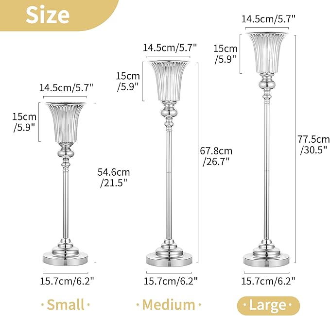 NUPTIO Centerpiece Vase Tall Wedding: 2 Pcs 30.5" Silver Flower Stand for Table Metal Trumpet Vase for Party Decorations