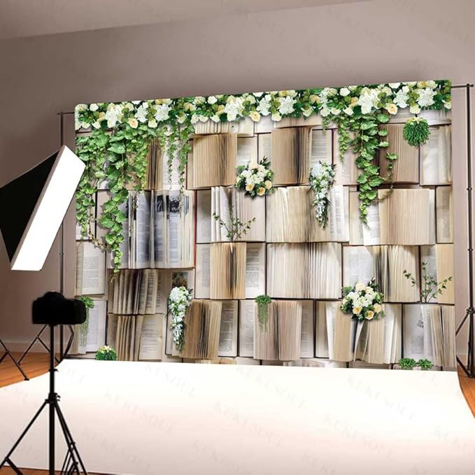 10x8ft Book Backdrop Flower Garlend Book Pages Wedding Party Photo Background Kids Birthday Party Woman Weeding Banner Baby Shower Photoshoot Booth Props KUBDJ734