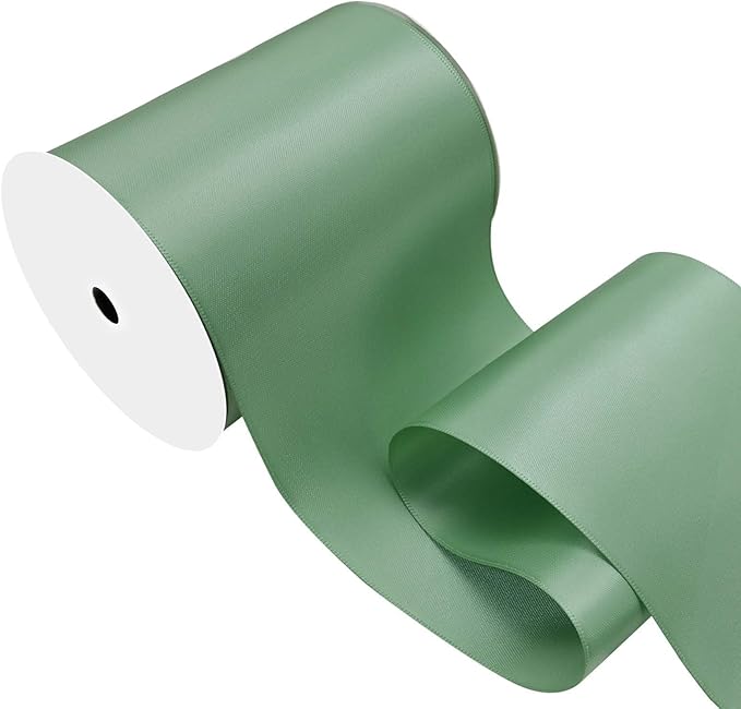Sage Green Satin Ribbon 4 inch X 15 Yards Polyester Ribbon for Gift Wrapping Very Suitable for Weddings Party Hair Bow Invitation Decorations and More