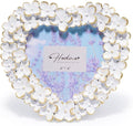 Hodao 4x4 Inch 3D Floral Heart Shaped Frame - Hand-Crafted Resin Picture Frame with White & Gold Accents for Wedding, Valentine’s Day & Romantic Home Decor (White Gold-Heart)