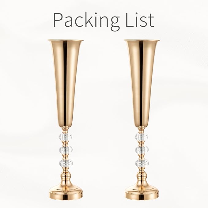 Metal Gold Trumpet Vase - 2 Pcs Tall Tabletop Vases for Centerpieces, 20.8in, Flower Stand for Wedding, Birthday, Home Decor