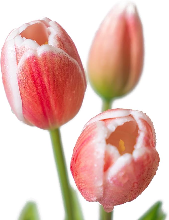 15pcs Artificial Tulips Flowers, Real Touch Latex Bouquet, Fake Tulips for Office Wedding Party Home Kitchen Garden Decoration-B Coral Pink