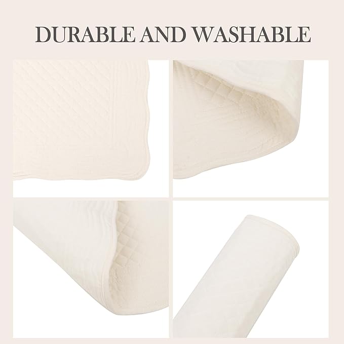 Quilted Placemats Set of 4 18"X13" Cotton Placemats Washable Cloth Table Mats for Kitchen Table (Cream White)