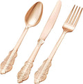 150PCS Rose Gold Plastic Silverware for 50 Guests, Heavy Duty Rose Gold Disposable Utensils Sets, Includes 50 Forks, 50 Spoons, 50 Knives, Elegant Cutlery Perfect for Party, Wedding