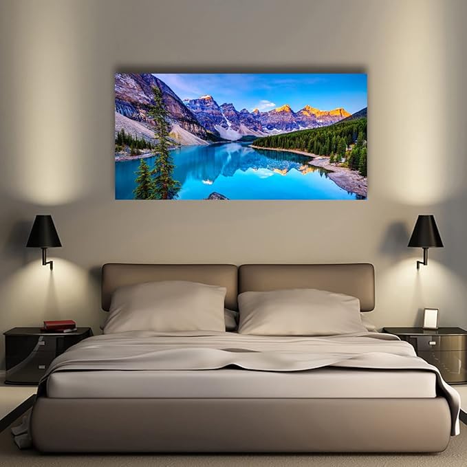 Wall Art Lake Mountain Landscape Picture Print Canvas Wall Art Modern Giclee Artwork Home Decor Stretched and Framed Ready to Hang,2cm Thick Frame, Waterproof Artwork