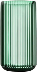 Large Cylinder Ribbed Green Glass Flower Vase for Farmhouse Dining Table Centerpieces Decor