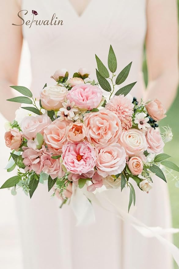 Serwalin Artificial Flowers Pink Flowers Fake Silk Flowers Wedding Cake Flowers for Wedding Bouquets Table Centerpieces Spring Decor Party Baby Shower Decoration