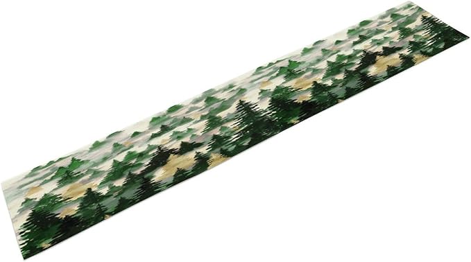 Watercolor Green Pine Trees Table Runner, Forest Woodland Tabletop Scarf Home Kitchen Holiday Decor, Seasonal Farmhouse Rustic Dining Decorations Party Supply 13 X 120 Inch