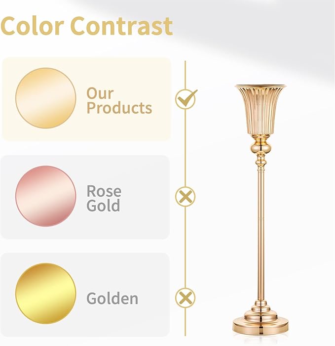 NUPTIO Flower Vase Centerpiece Wedding: 10 Pcs 26.7" Tall Gold Stand Metal Trumpet Vases for Wedding Party Table Decoartions