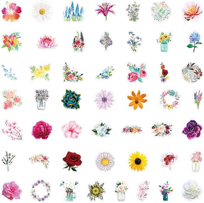 100pcs Cute Flower Stickers Waterproof Vinyl Stickers Flower Stickers for Notebooks Diaries Greeting Cards Notebooks Gift Decorations Water Bottles DIY Crafts