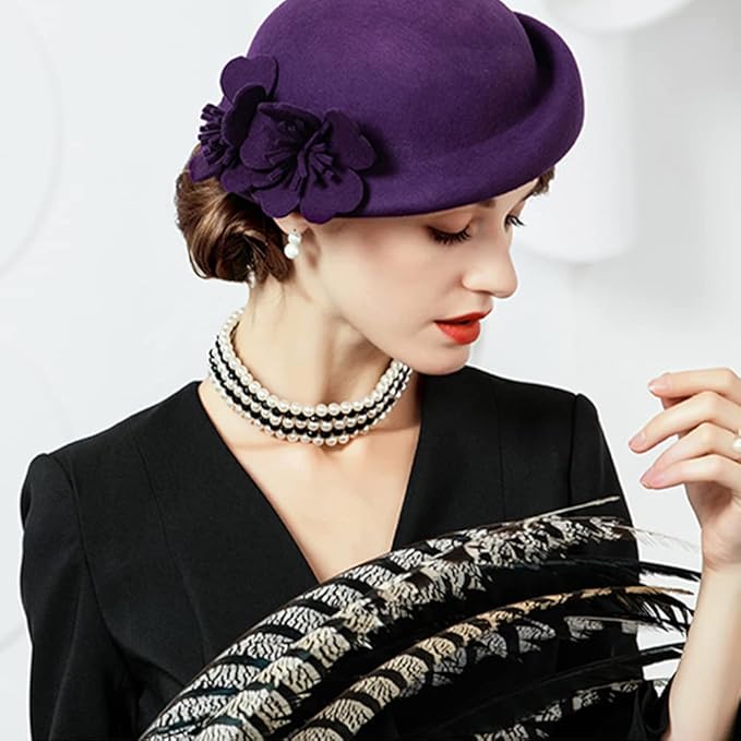 Women Wool Felt Ribbon French Fashion Vintage Millinery Beret Hats Top Cap Ladies Party Wedding Fedoras Chapeau