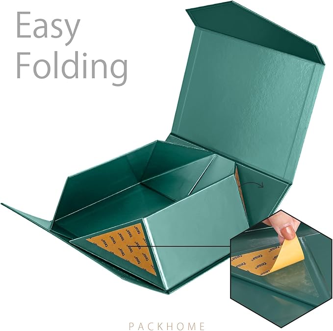PACKHOME 6 Christmas Gift Boxes 9x6.5x3.8 Inches, Rectangle Collapsible Boxes with Magnetic Lids for Xmas Gift Packaging (Glossy Dark Green)
