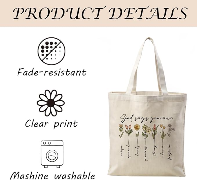Aesthetic Canvas Tote Bag, Floral Pattern, Medium Size, Female, Eco-friendly, Double-sided Design