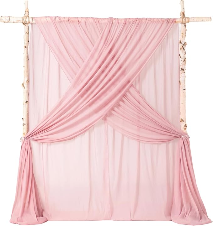 Ling's moment Pink Backdrop Curtains, 10Ft x 23Ft Blush Pink Long Sheer Wrinkle-Free Background Backdrop Curtain&Table Cloth for Birthday Party Wedding Baby Shower Photo Booth Decor