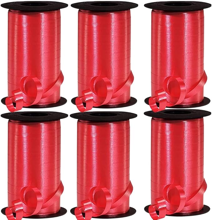 PMU Curling Ribbon - Crimped Texture Curling Ribbons for Gift Box Wrapping, Florist Flowers, Birthday Party Decorations, Festival Art Craft & Christmas Décor - Red 3/8 Inch X 250 Yards, Pkg/6