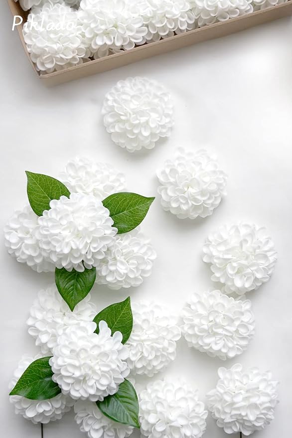 Artificial Wedding Dahlia Flowers 25 pcs Ivory Fake Roses w/Stem for DIY Wedding Decor Centerpieces Arrangements Bouquets(Ivory)